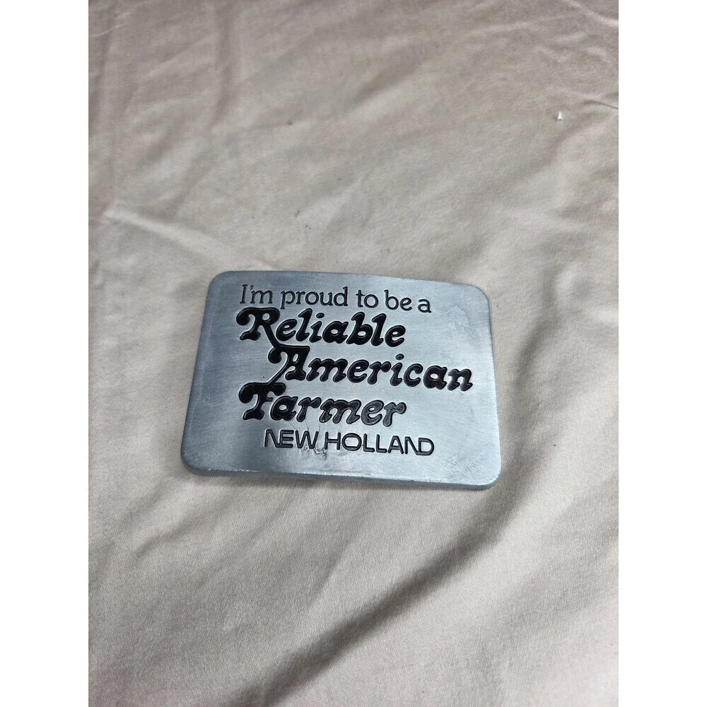 Vintage New Holland Reliable American Farmer 1982 Belt Buckle - Silver